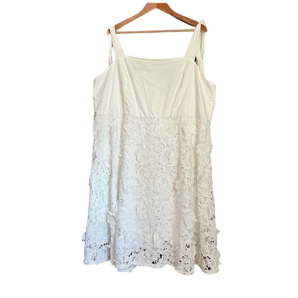 ‎Eloquii white dress with tie straps and lace